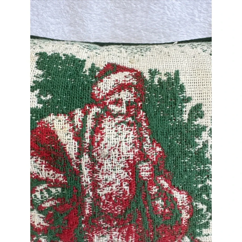 Vintage Christmas Father Christmas Santa Claus Tapestry Throw Pillow Green Red